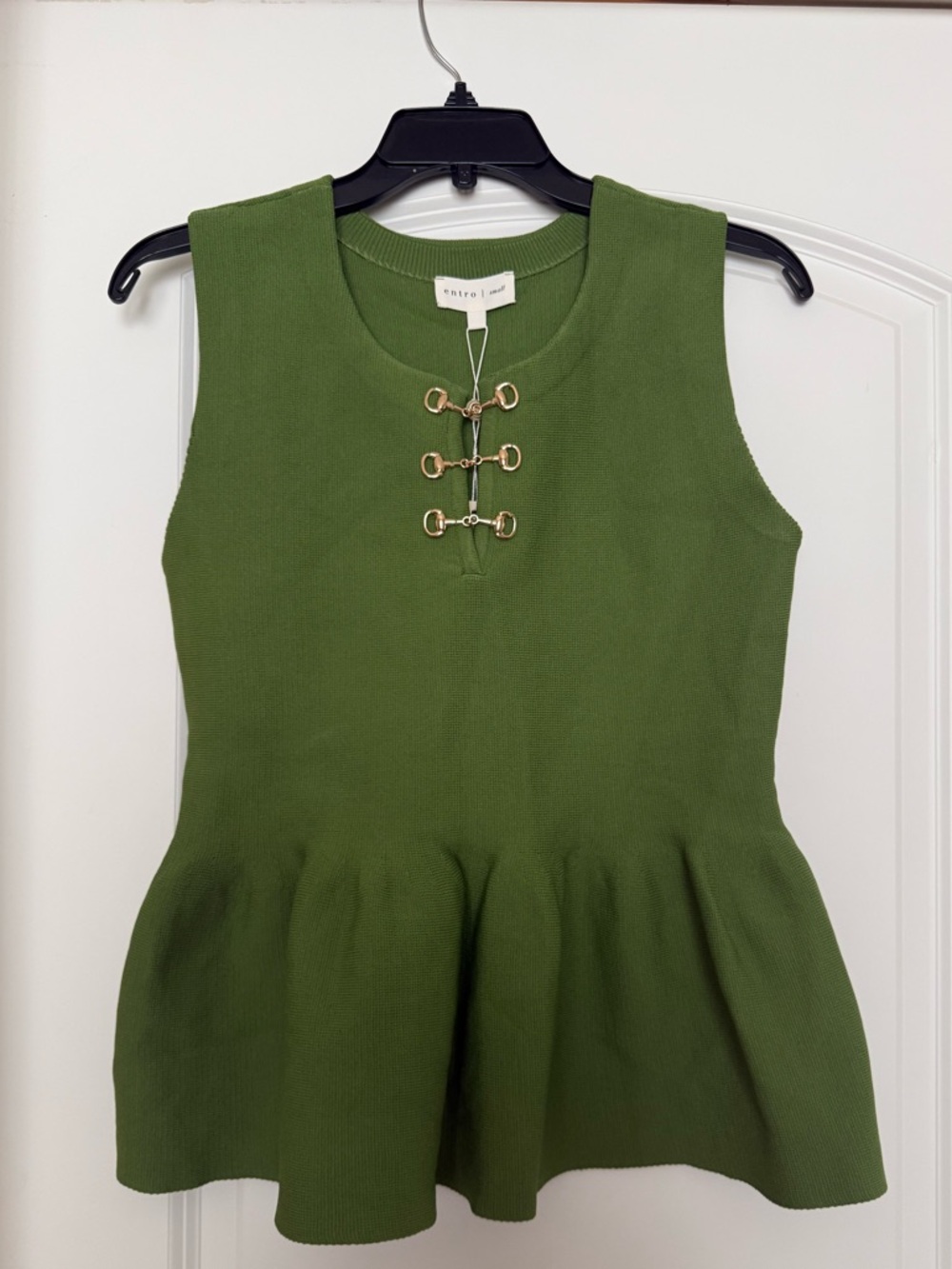 entro Olive Green Sleeveless Peplum Tank with Gold Hardware